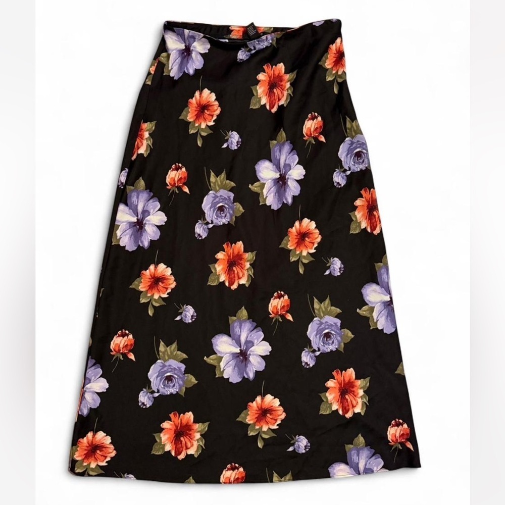 Forever 21 Black Maxi Skirt with Floral Design